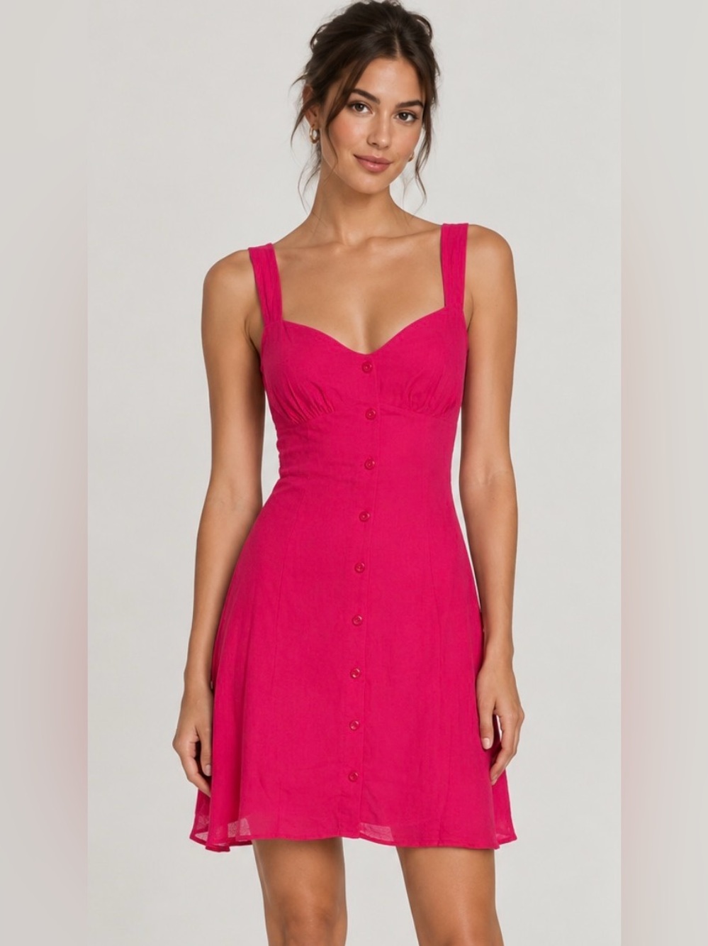 Reformation hot pink mini dress with tie back detail